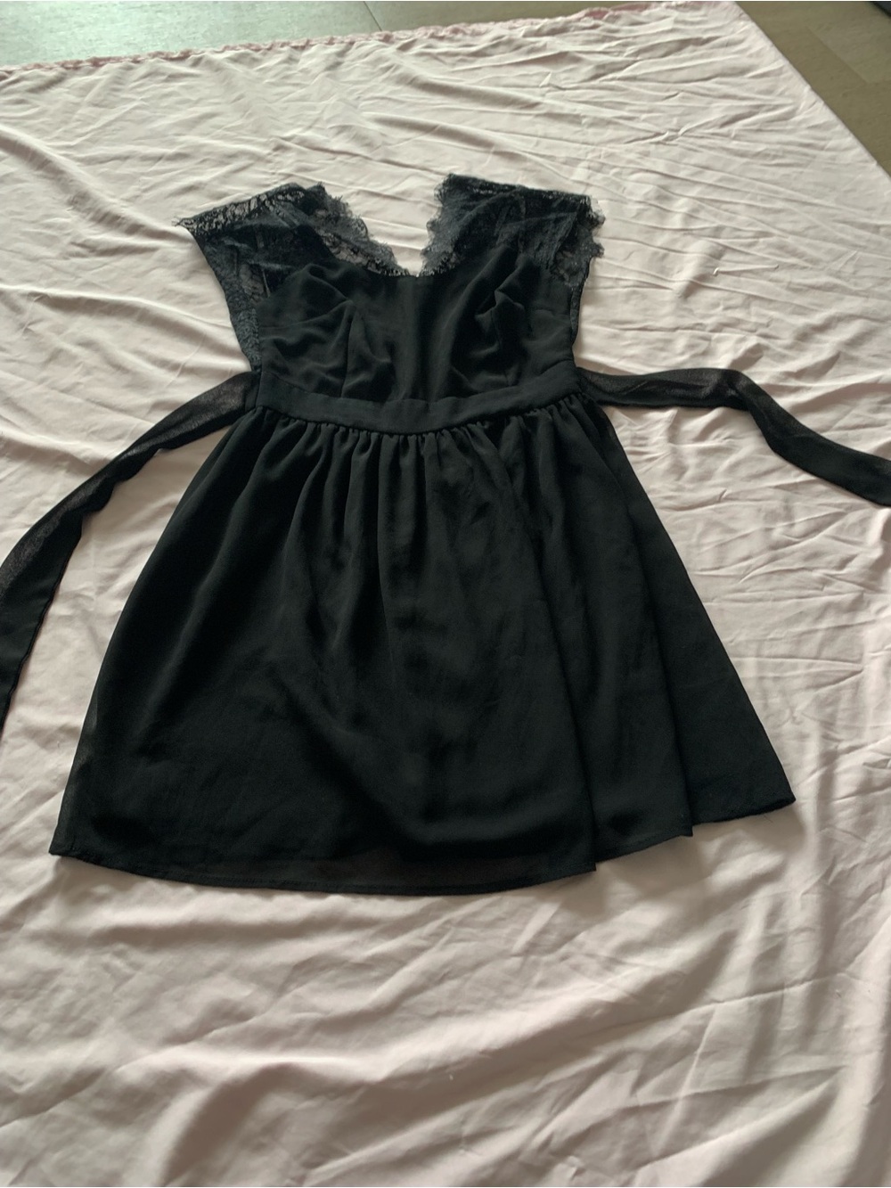 Women's Black Lace-Trim A-Line Dress
